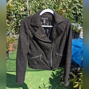 Gold and Black Boucle Motorcycle Jacket with Zipper details and black sequins